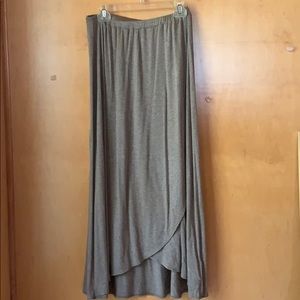 Asymmetrical front slit light brown skirt